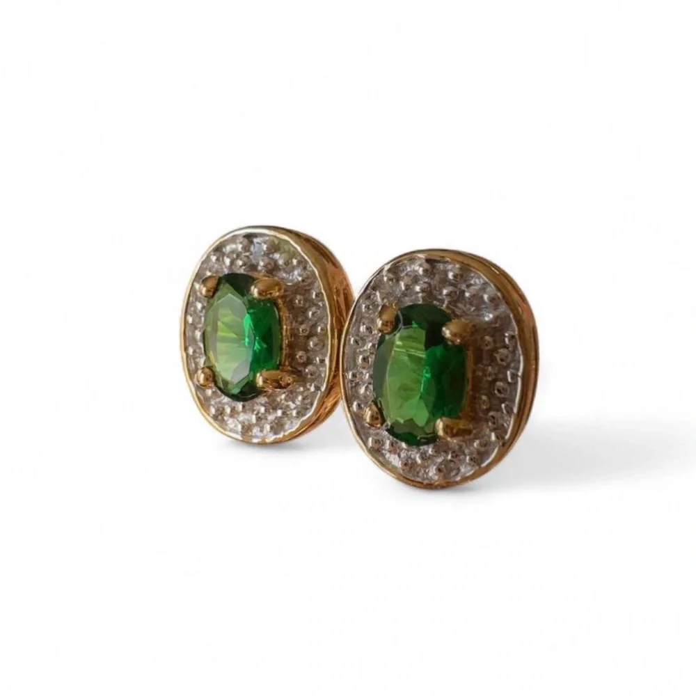 Vintage Oval Emerald Halo Stud Earrings
